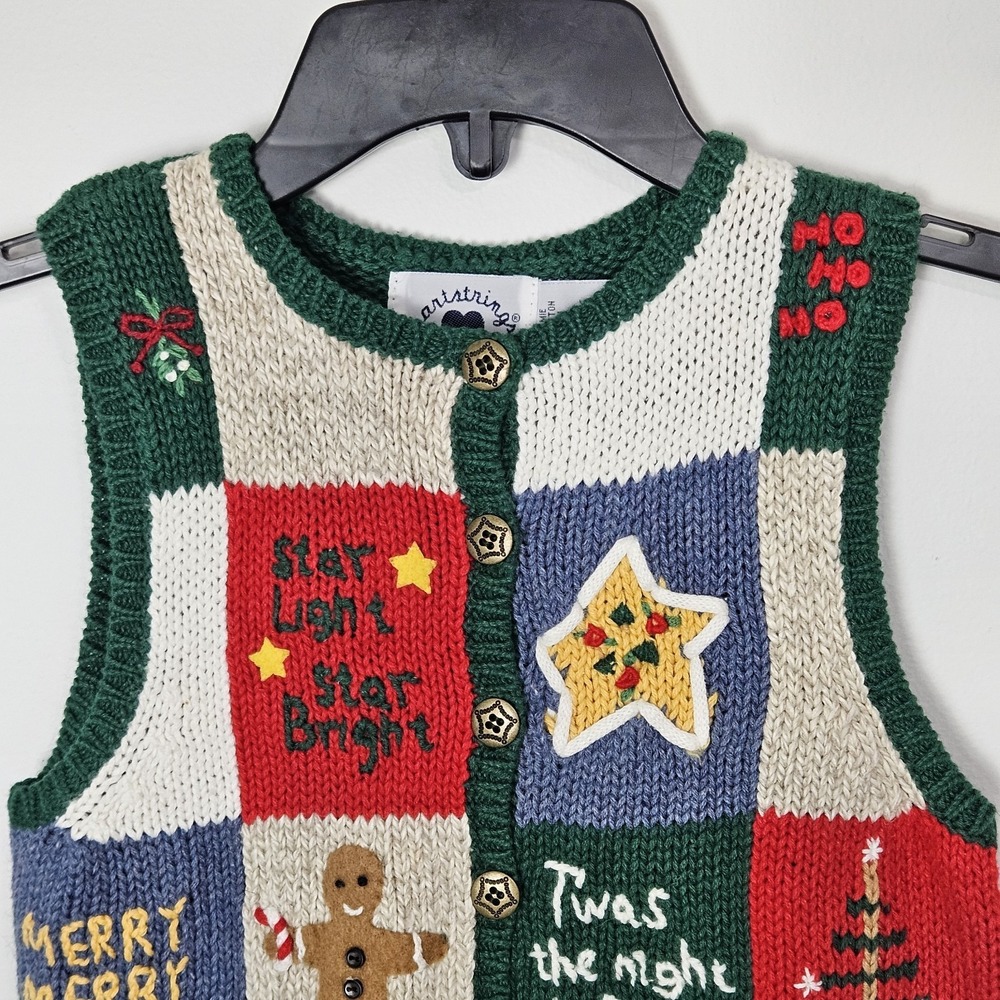 Hartstrings Knit Sweater Vest Kid Sz 5‎ Christmas Holiday Bells Vintage NEW - Picture 8 of 10